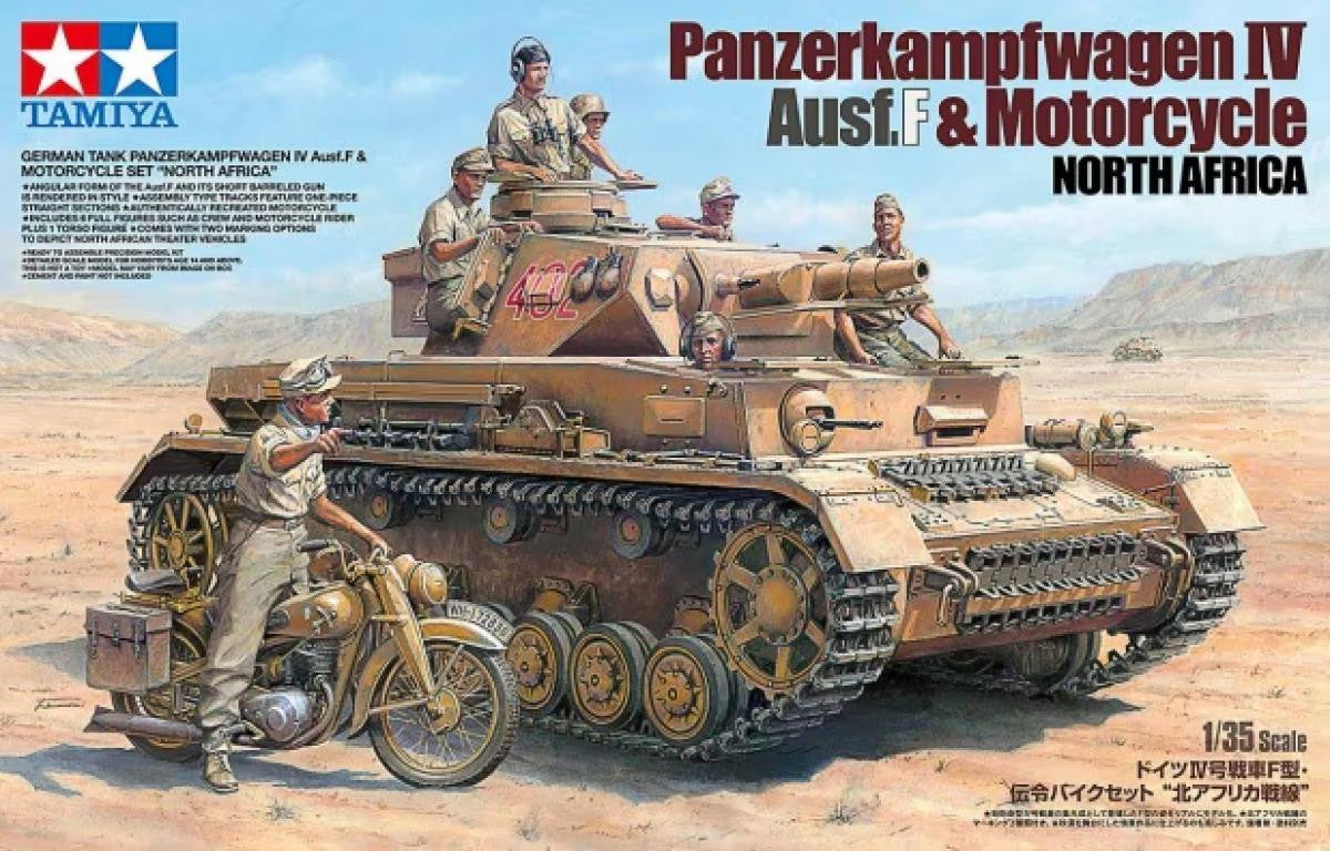 Tamiya 1/35 Panzer IV Ausf.F DAK w/Motorcycle 25208